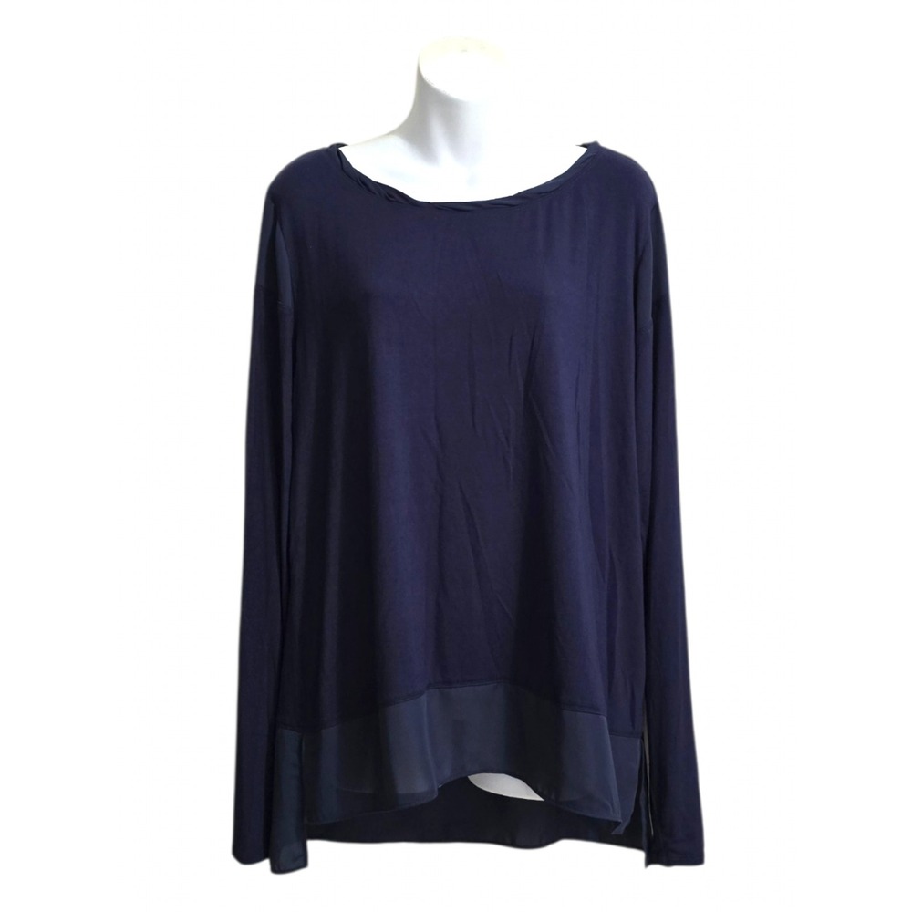 Laundry By Shelli Segal Long Sleeve Mixed Media Tunic Top In Navy Sz XL